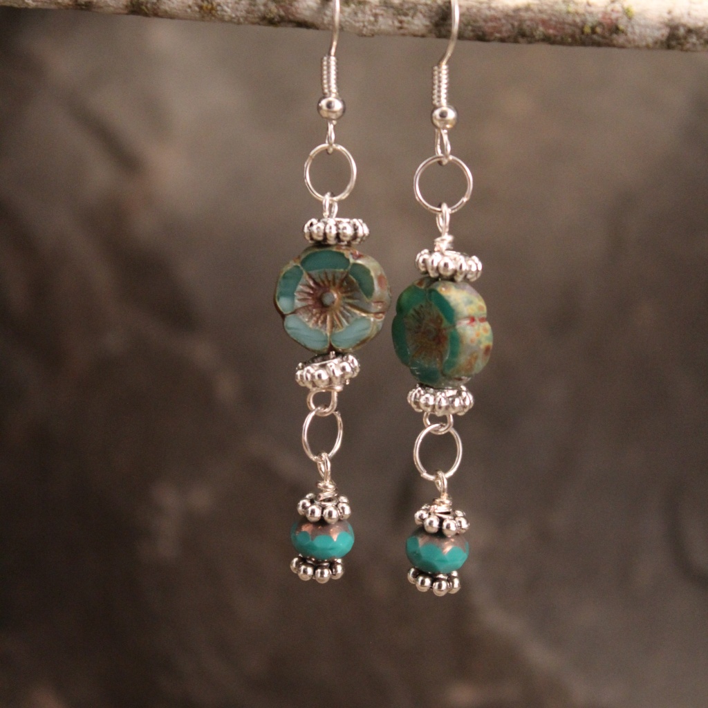 Tibetan Silver / Fire Polished Czech Bead Earrings